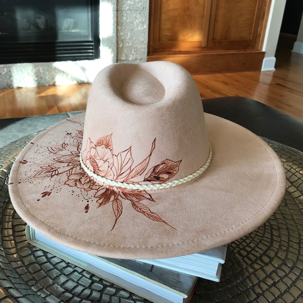 FESTIVAL π₯HAND-BURNED PEACH CREAM WIDE-BRIM RANCHER HAT - Picture 4 of 14